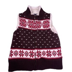 GAP KIDS Girls Brown Red Snowflake FairIsle Nordic Fur Sherpa Sweater Vest XL 12